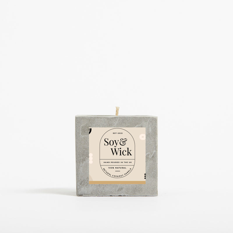 Aromatherapy Soy Candle in 6cm Concrete Pot - Grey - Printed - SM-003-03